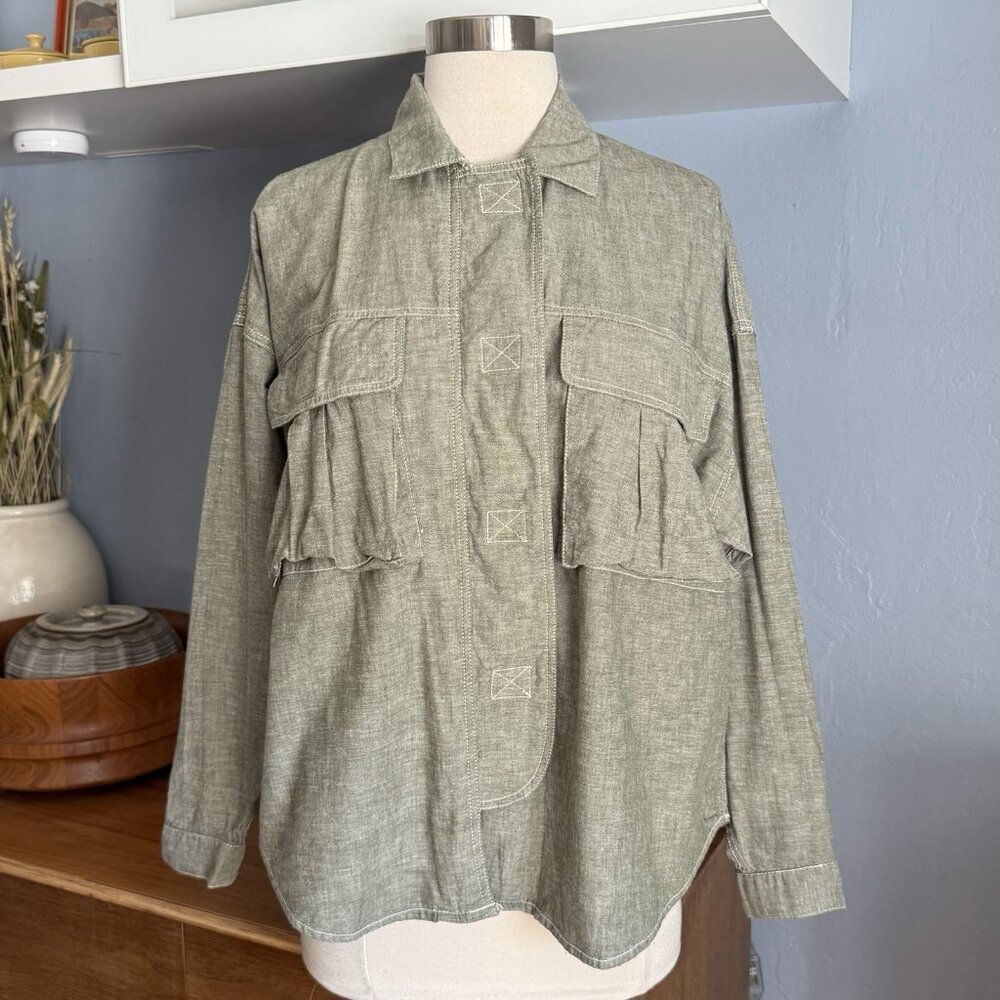 Vintage 80s 90s Esprit Sport Cargo Pockets Utility Shirt Boxy Oversized Size S - Picture 8 of 9